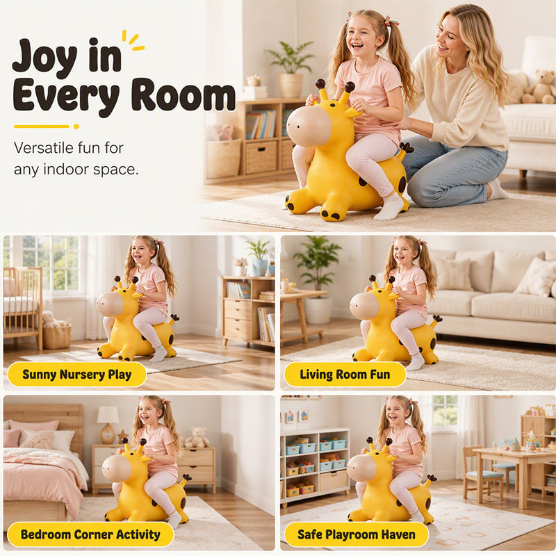 🦒 Inflatable Giraffe Hopper for Kids – Musical Bouncy Ride-On 🎵