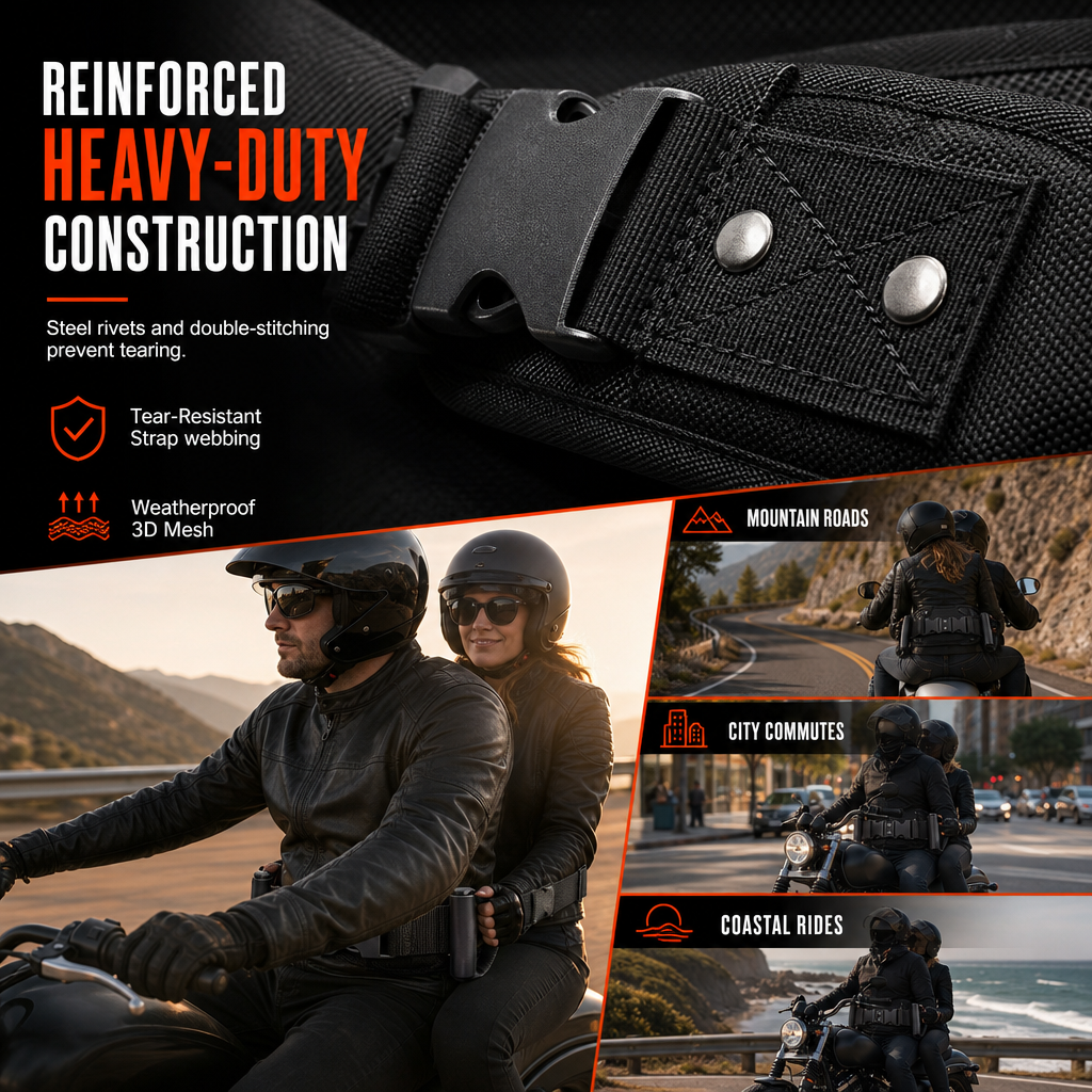🏍️ Adjustable Passenger Grip Belt – ✋Motorcycle Passenger Waist-strap Safety Handle