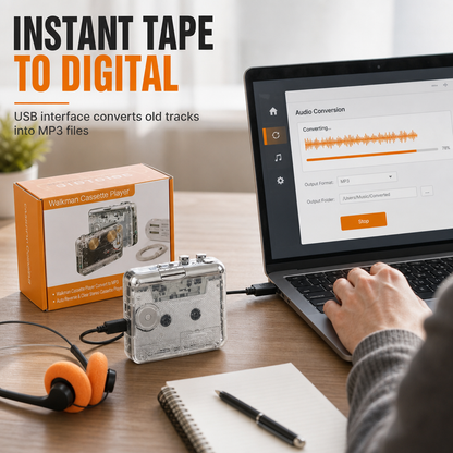 📻 Transparent Cassette Player to MP3 Converter - Portable Walkman Tape Digitizer 📼