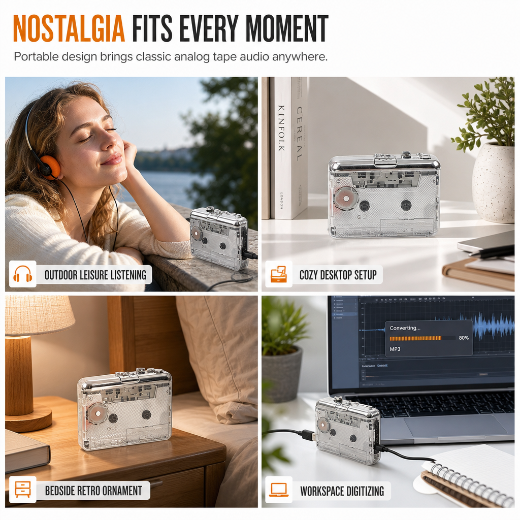 📻 Transparent Cassette Player to MP3 Converter - Portable Walkman Tape Digitizer 📼