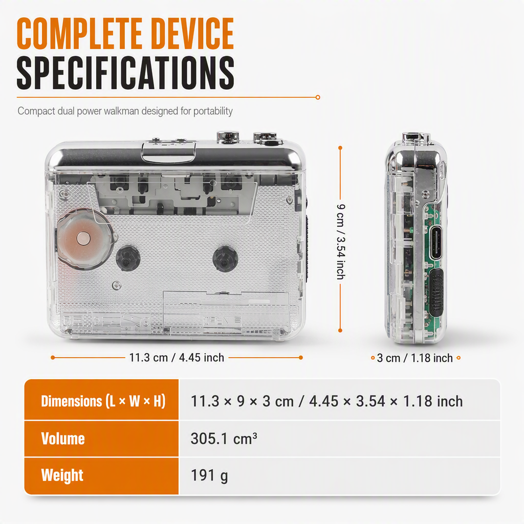 📻 Transparent Cassette Player to MP3 Converter - Portable Walkman Tape Digitizer 📼