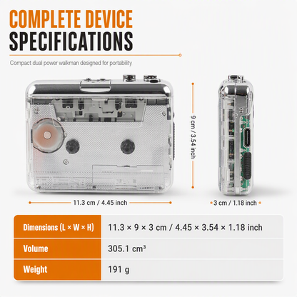 📻 Transparent Cassette Player to MP3 Converter - Portable Walkman Tape Digitizer 📼