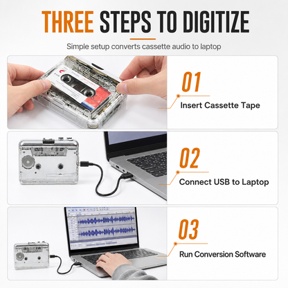 📻 Transparent Cassette Player to MP3 Converter - Portable Walkman Tape Digitizer 📼