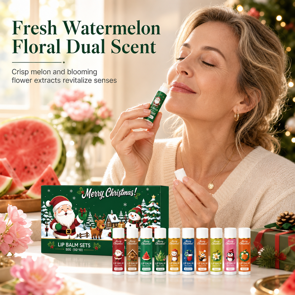 🎄 Christmas Lip Balm Gift Set – 10 Moisturizing Stocking Stuffers 🎁