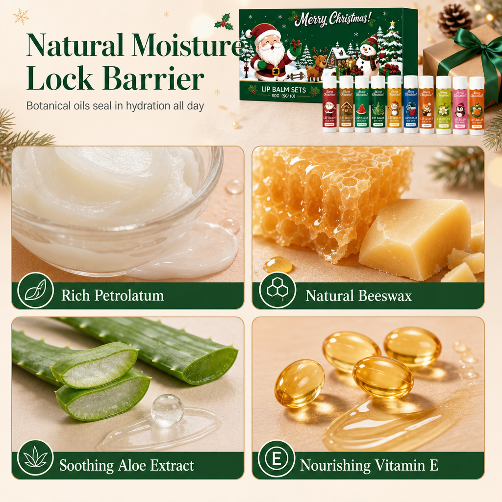🎄 Christmas Lip Balm Gift Set – 10 Moisturizing Stocking Stuffers 🎁