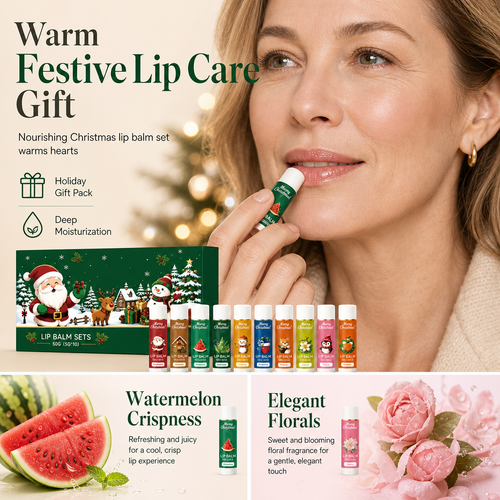 🎄 Christmas Lip Balm Gift Set – 10 Moisturizing Stocking Stuffers 🎁