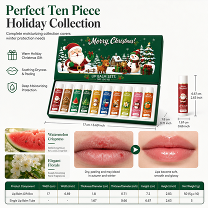 🎄 Christmas Lip Balm Gift Set – 10 Moisturizing Stocking Stuffers 🎁