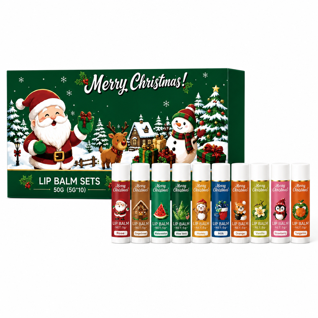 🎄 Christmas Lip Balm Gift Set – 10 Moisturizing Stocking Stuffers 🎁