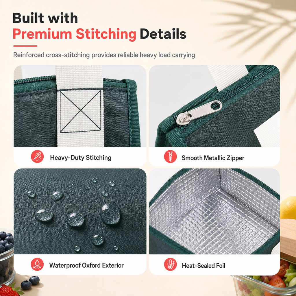 🍱 Insulated Lunch Bag – Large Reusable Thermal Tote for Hot & Cold Meals ✨