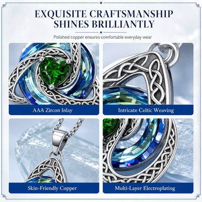 💎 Celtic Knot Birthstone Necklace – Heart Crystal Pendant Gift for Women ✨