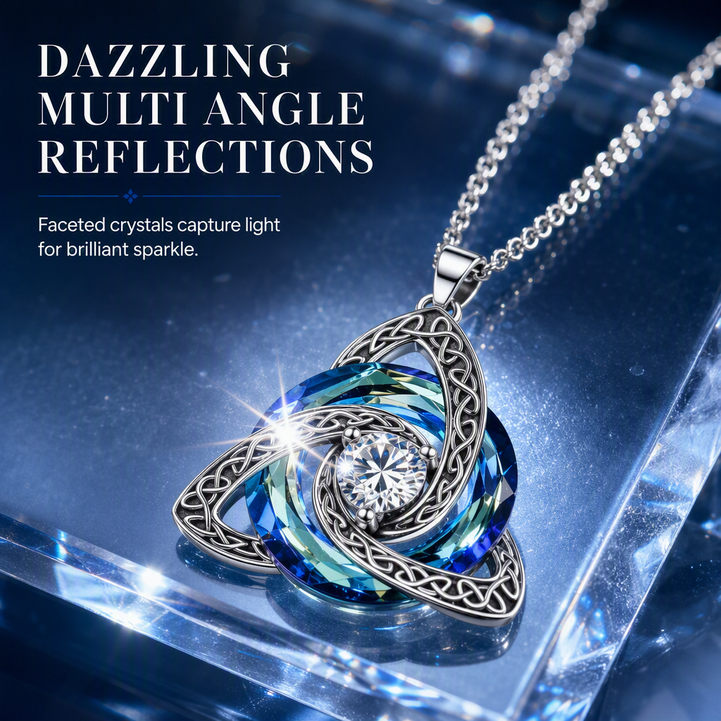 💎 Celtic Knot Birthstone Necklace – Heart Crystal Pendant Gift for Women ✨