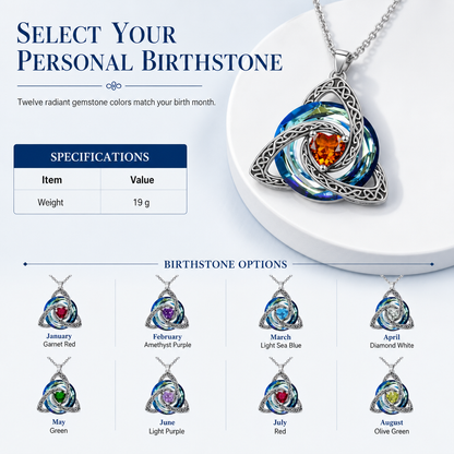 💎 Celtic Knot Birthstone Necklace – Heart Crystal Pendant Gift for Women ✨