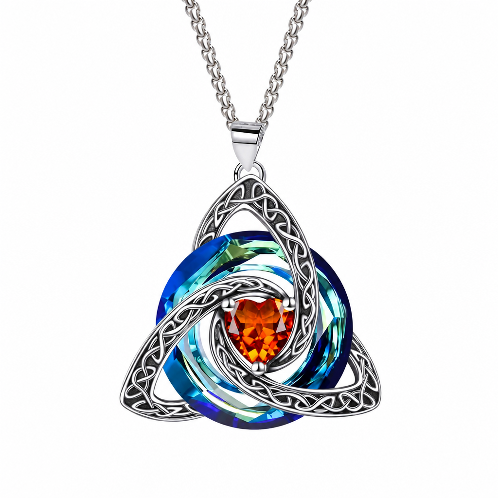 💎 Celtic Knot Birthstone Necklace – Heart Crystal Pendant Gift for Women ✨