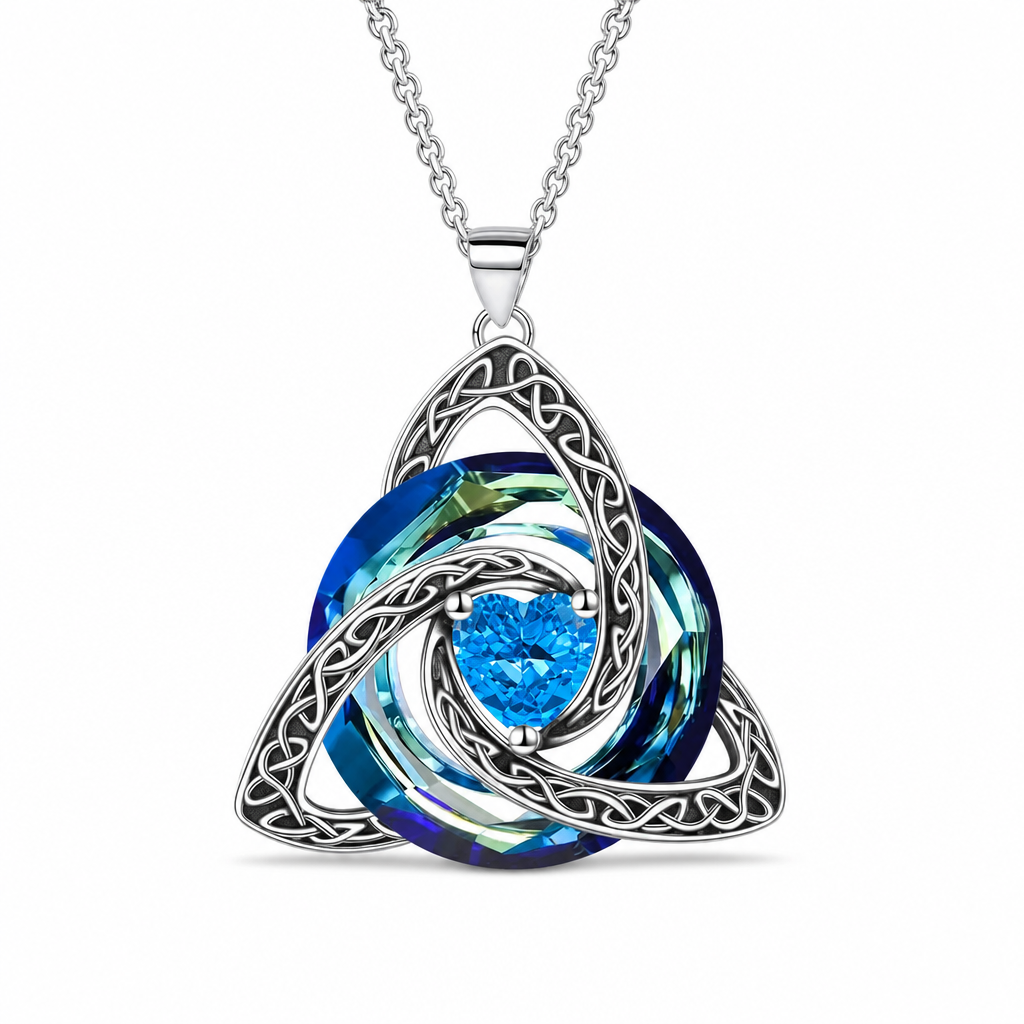 💎 Celtic Knot Birthstone Necklace – Heart Crystal Pendant Gift for Women ✨