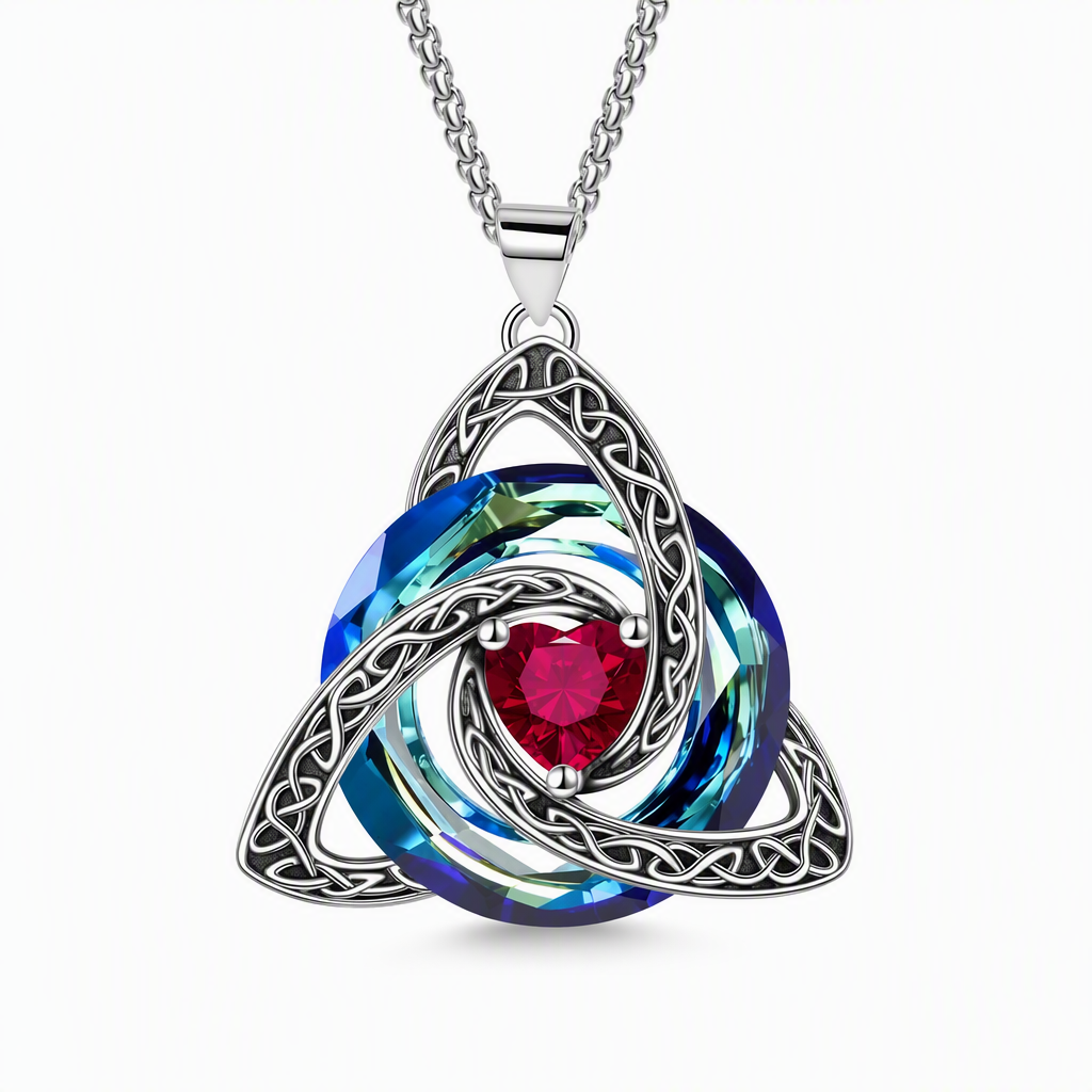💎 Celtic Knot Birthstone Necklace – Heart Crystal Pendant Gift for Women ✨