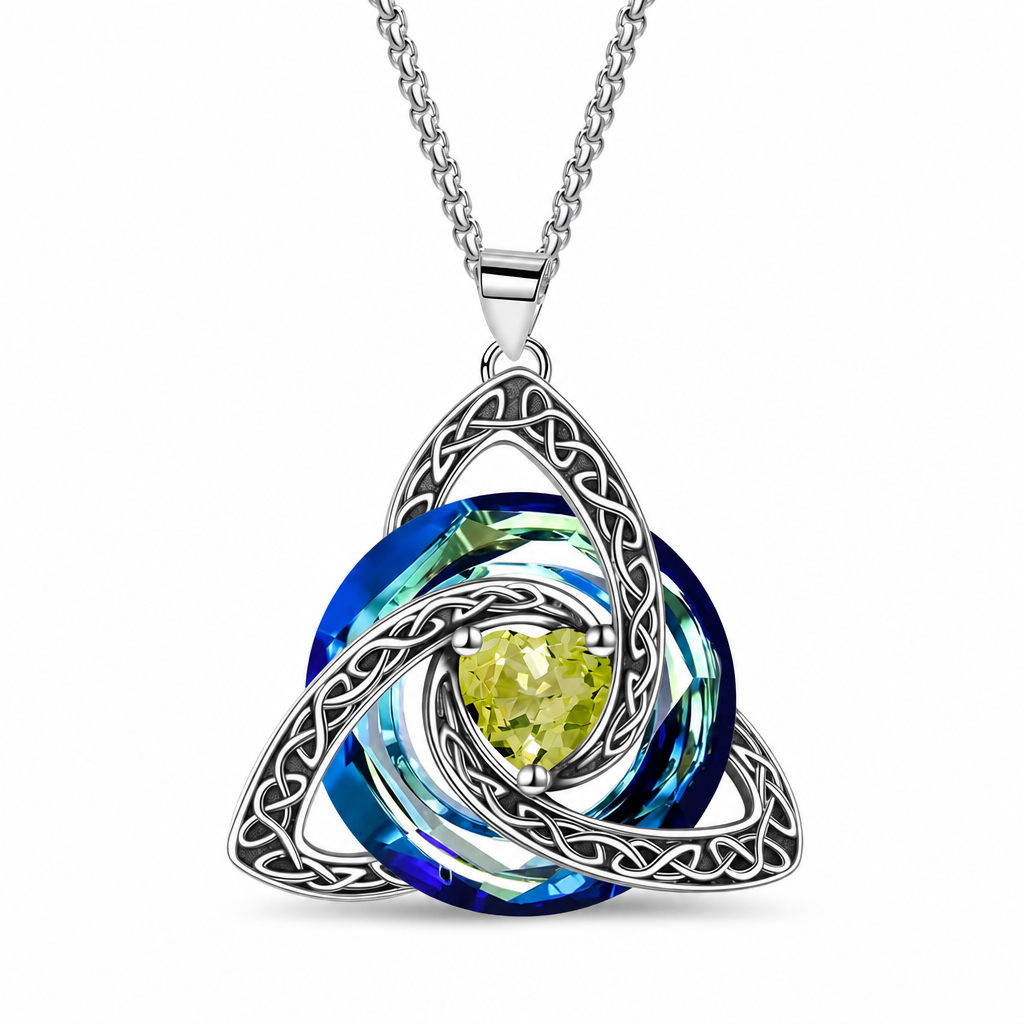 💎 Celtic Knot Birthstone Necklace – Heart Crystal Pendant Gift for Women ✨
