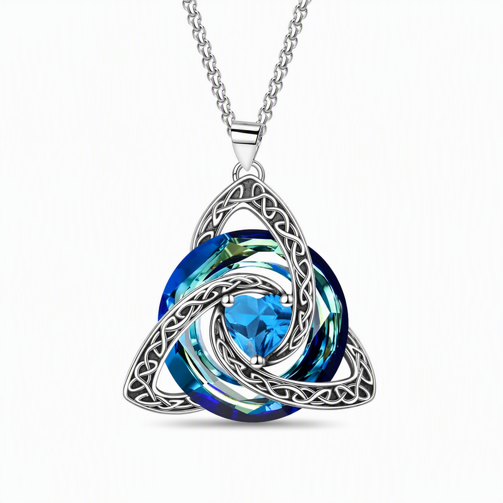 💎 Celtic Knot Birthstone Necklace – Heart Crystal Pendant Gift for Women ✨