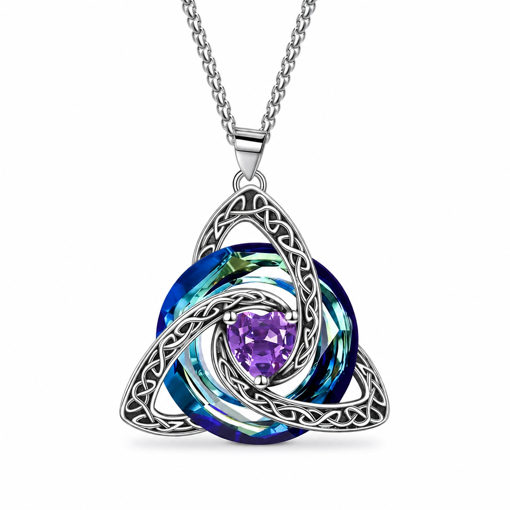 💎 Celtic Knot Birthstone Necklace – Heart Crystal Pendant Gift for Women ✨