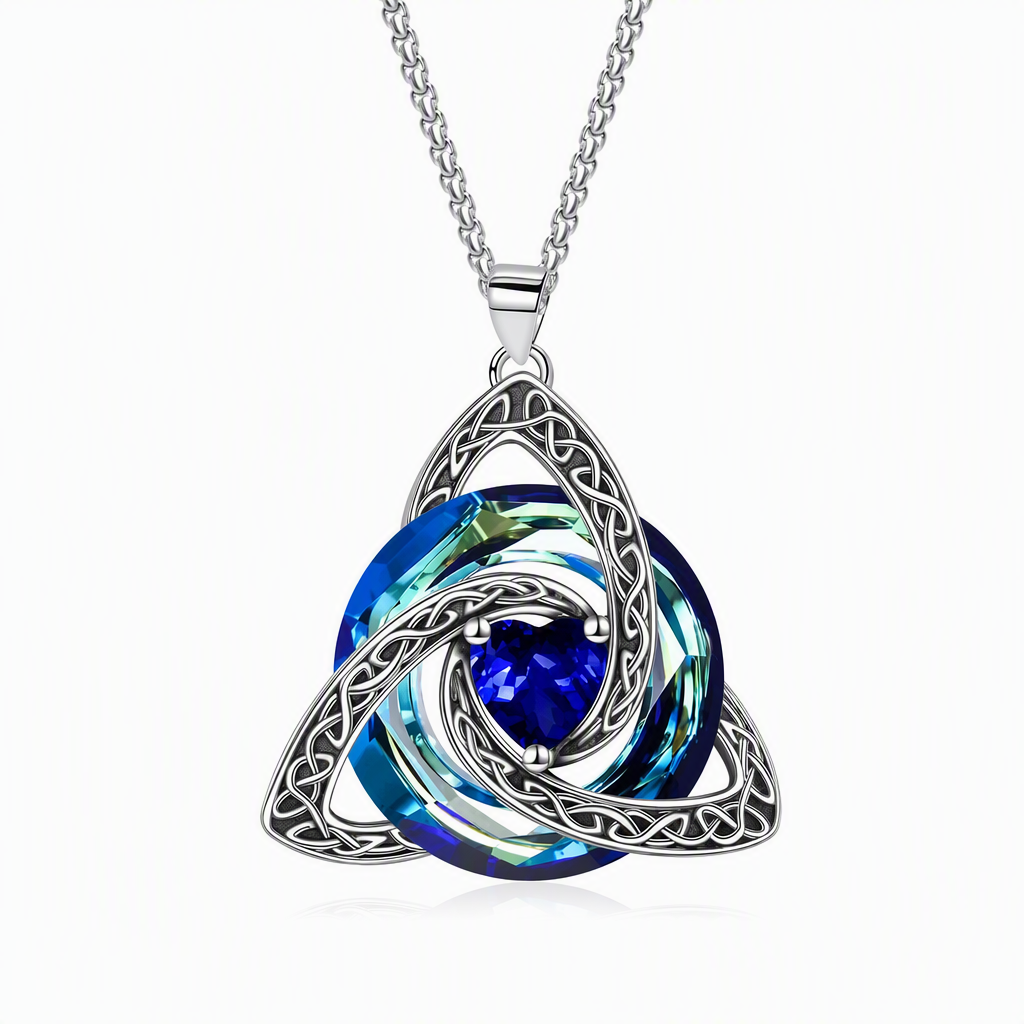 💎 Celtic Knot Birthstone Necklace – Heart Crystal Pendant Gift for Women ✨