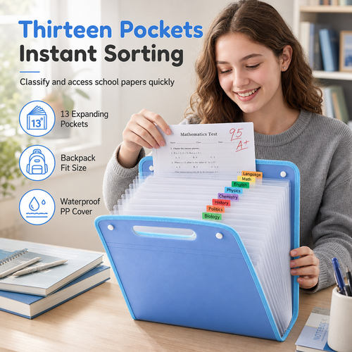 📁 Slim Vertical A4 Accordion Expanding File Folder with 13 Pockets & Handle 🎒