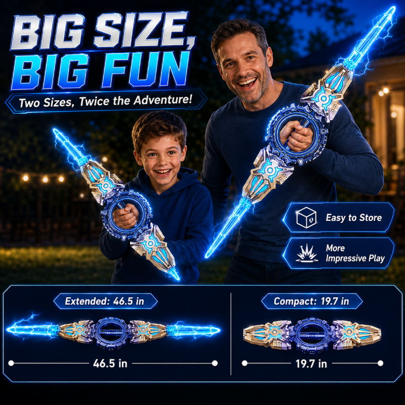 ⚔️ Spinning Double-Bladed Light-Up Sword – Rechargeable, 24 Modes ✨