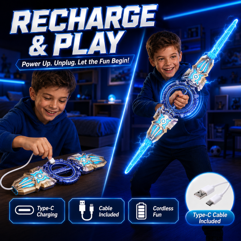 ⚔️ Spinning Double-Bladed Light-Up Sword – Rechargeable, 24 Modes ✨