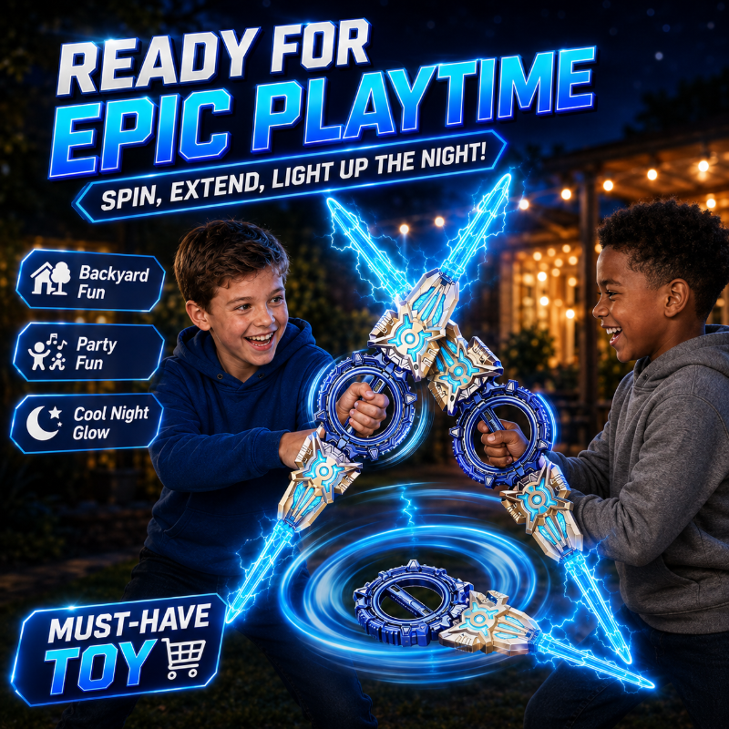 ⚔️ Spinning Double-Bladed Light-Up Sword – Rechargeable, 24 Modes ✨