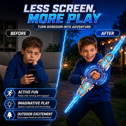 ⚔️ Spinning Double-Bladed Light-Up Sword – Rechargeable, 24 Modes ✨