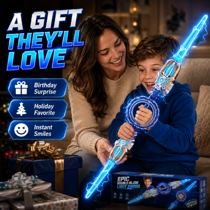 ⚔️ Spinning Double-Bladed Light-Up Sword – Rechargeable, 24 Modes ✨
