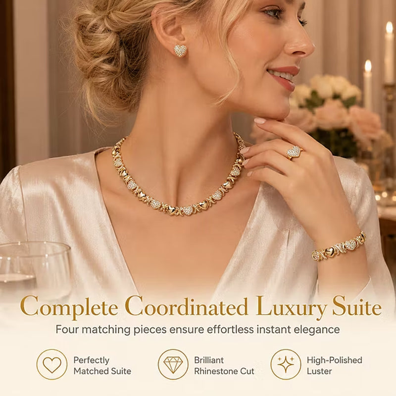 ✨ Exquisite Gold Heart Crystal Jewelry Set - 4 Piece Set 💎