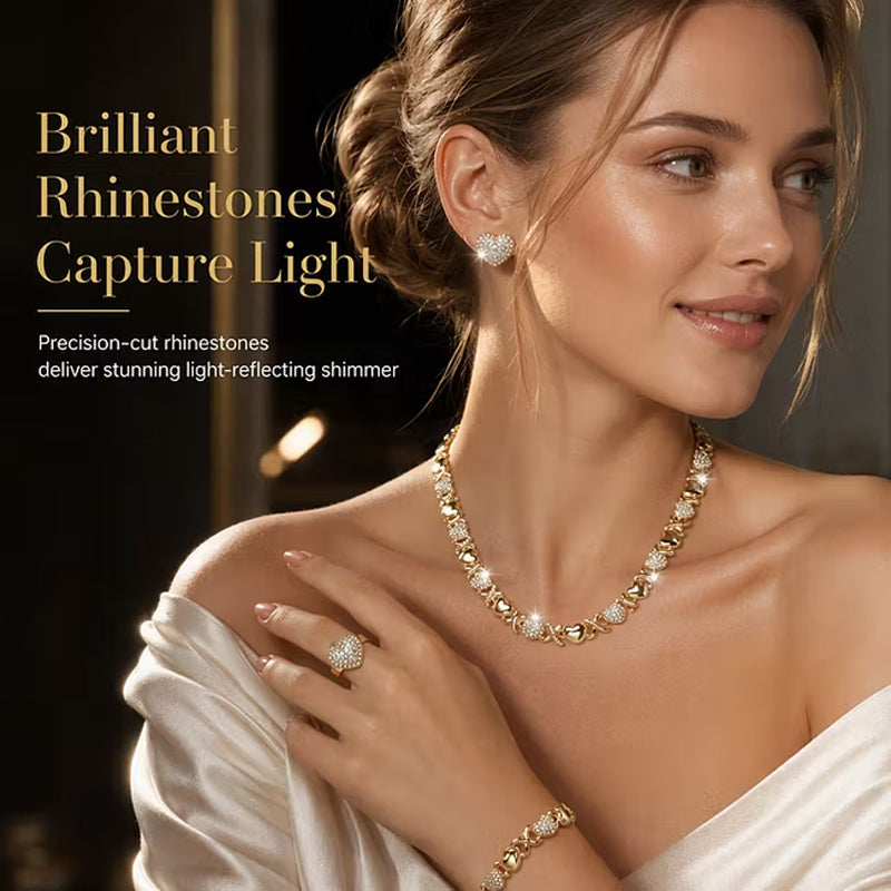 ✨ Exquisite Gold Heart Crystal Jewelry Set - 4 Piece Set 💎