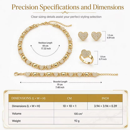 ✨ Exquisite Gold Heart Crystal Jewelry Set - 4 Piece Set 💎