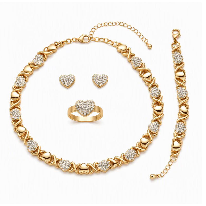 ✨ Exquisite Gold Heart Crystal Jewelry Set - 4 Piece Set 💎