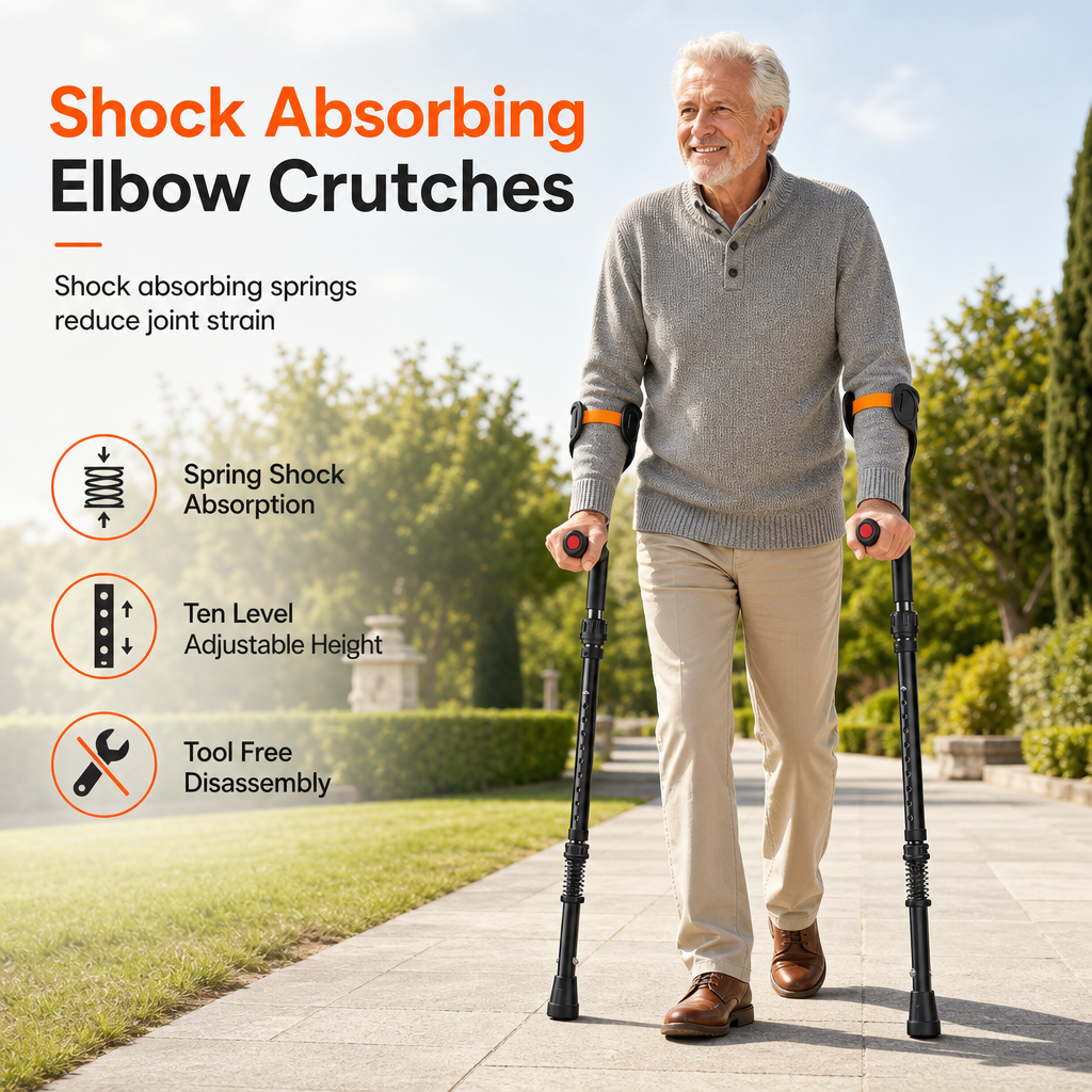 🦯 Shock Absorbing Forearm Elbow Crutches Folding Walking Stick 🩺