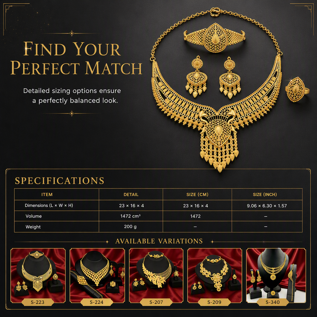 ✨ 24K Gold Plated Bridal Jewelry Set - Hollow Filigree Necklace Bracelet Ring Earrings 👑