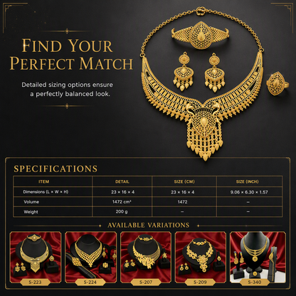 ✨ 24K Gold Plated Bridal Jewelry Set - Hollow Filigree Necklace Bracelet Ring Earrings 👑