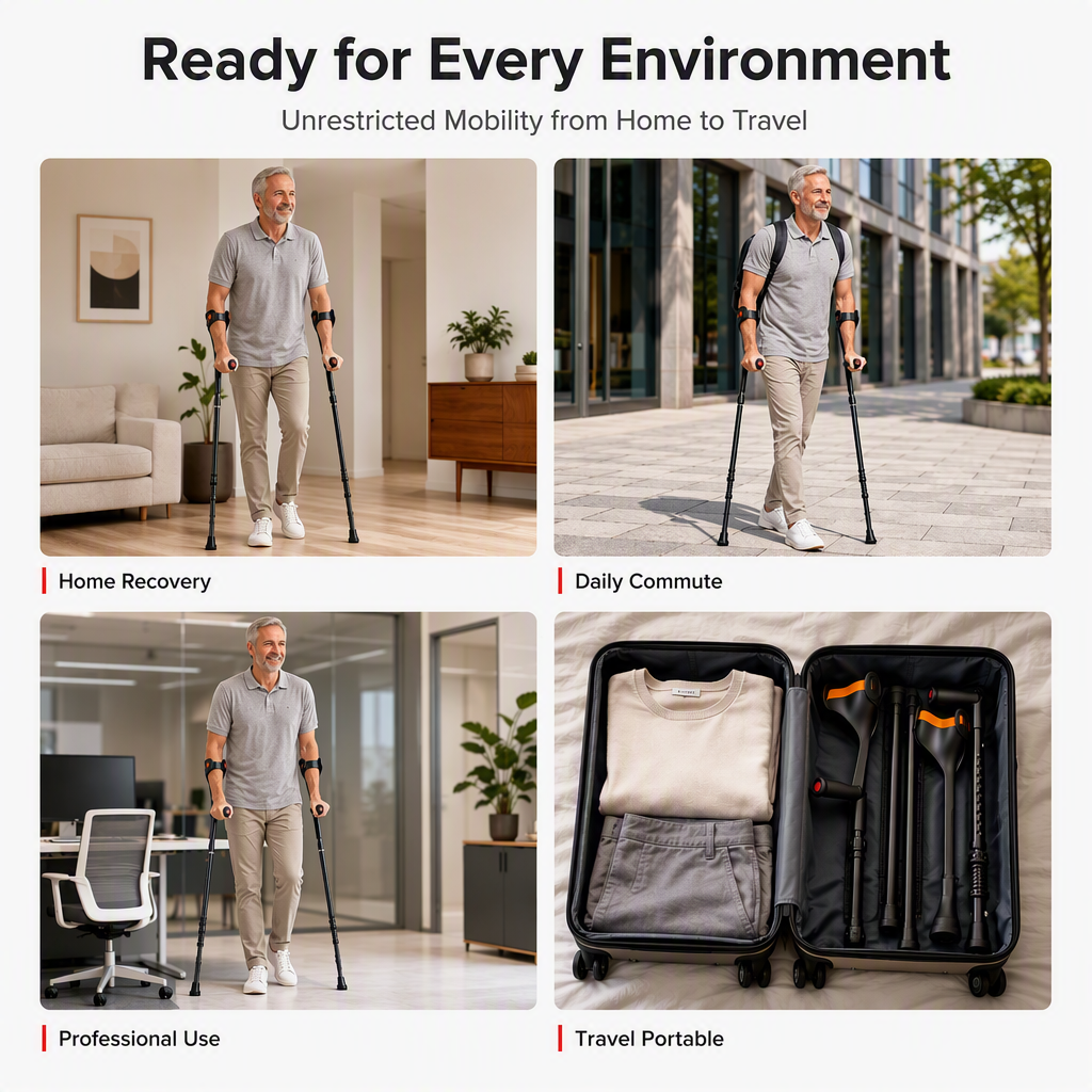 🦯 Shock Absorbing Forearm Elbow Crutches Folding Walking Stick 🩺