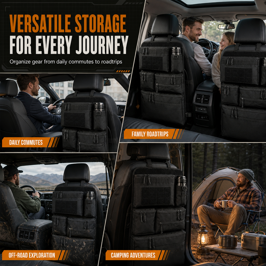 🚗 Tactical Car Backseat Organizer: Heavy-Duty Nylon, Webbed Loops, Buckled Straps, Universal Fit