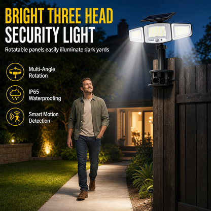 ☀️ Solar 3-Head Motion Sensor Security Light – Adjustable Outdoor Pathway