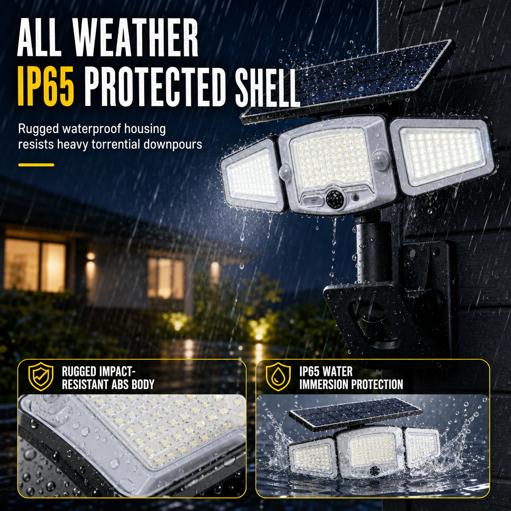 ☀️ Solar 3-Head Motion Sensor Security Light – Adjustable Outdoor Pathway