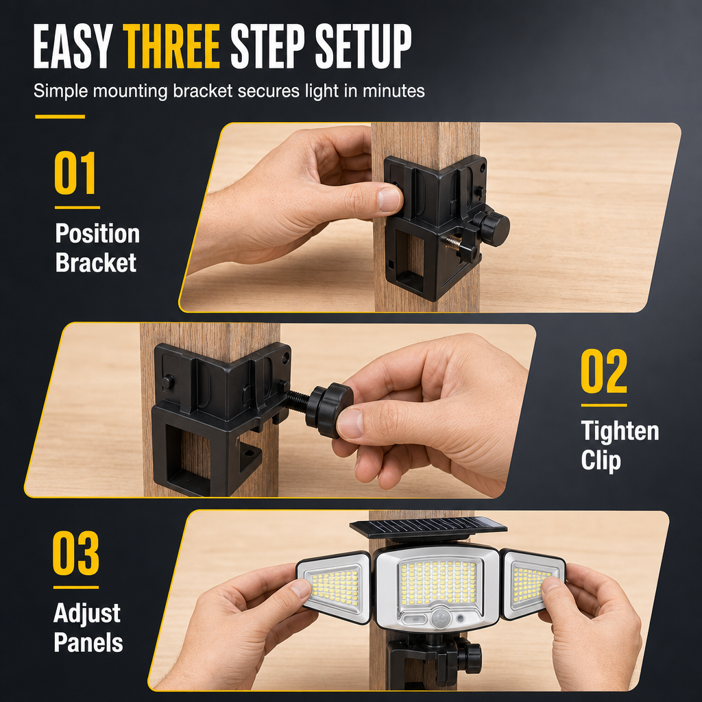 ☀️ Solar 3-Head Motion Sensor Security Light – Adjustable Outdoor Pathway