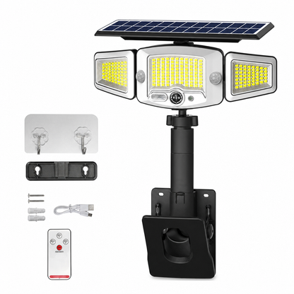 ☀️ Solar 3-Head Motion Sensor Security Light – Adjustable Outdoor Pathway