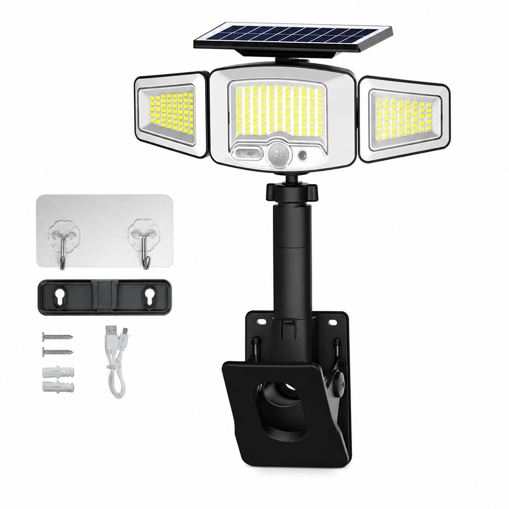 ☀️ Solar 3-Head Motion Sensor Security Light – Adjustable Outdoor Pathway