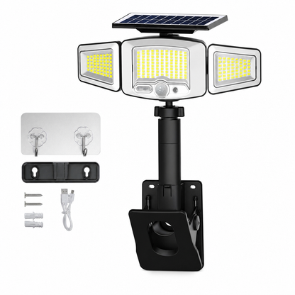 ☀️ Solar 3-Head Motion Sensor Security Light – Adjustable Outdoor Pathway