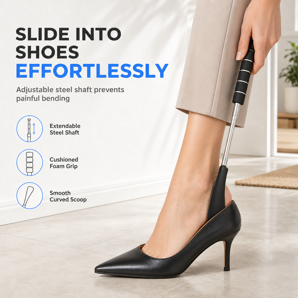 👞 Telescopic Long Handle Shoe Horn Extendable Stainless Steel Shoe Helper ✨