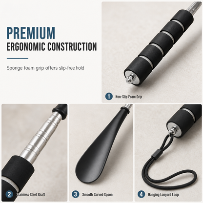 👞 Telescopic Long Handle Shoe Horn Extendable Stainless Steel Shoe Helper ✨