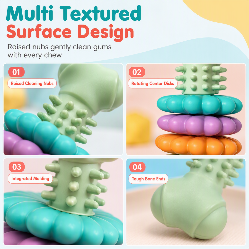 🐶 Durable TPR Textured Dog Chew Bone Toy with Rotating Play Rings 🦴