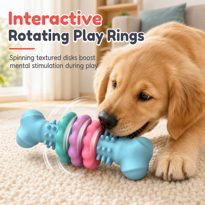 🐶 Durable TPR Textured Dog Chew Bone Toy with Rotating Play Rings 🦴