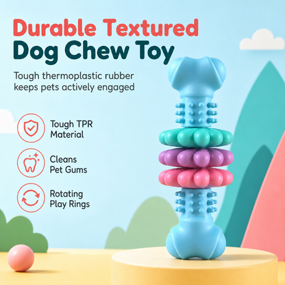 🐶 Durable TPR Textured Dog Chew Bone Toy with Rotating Play Rings 🦴
