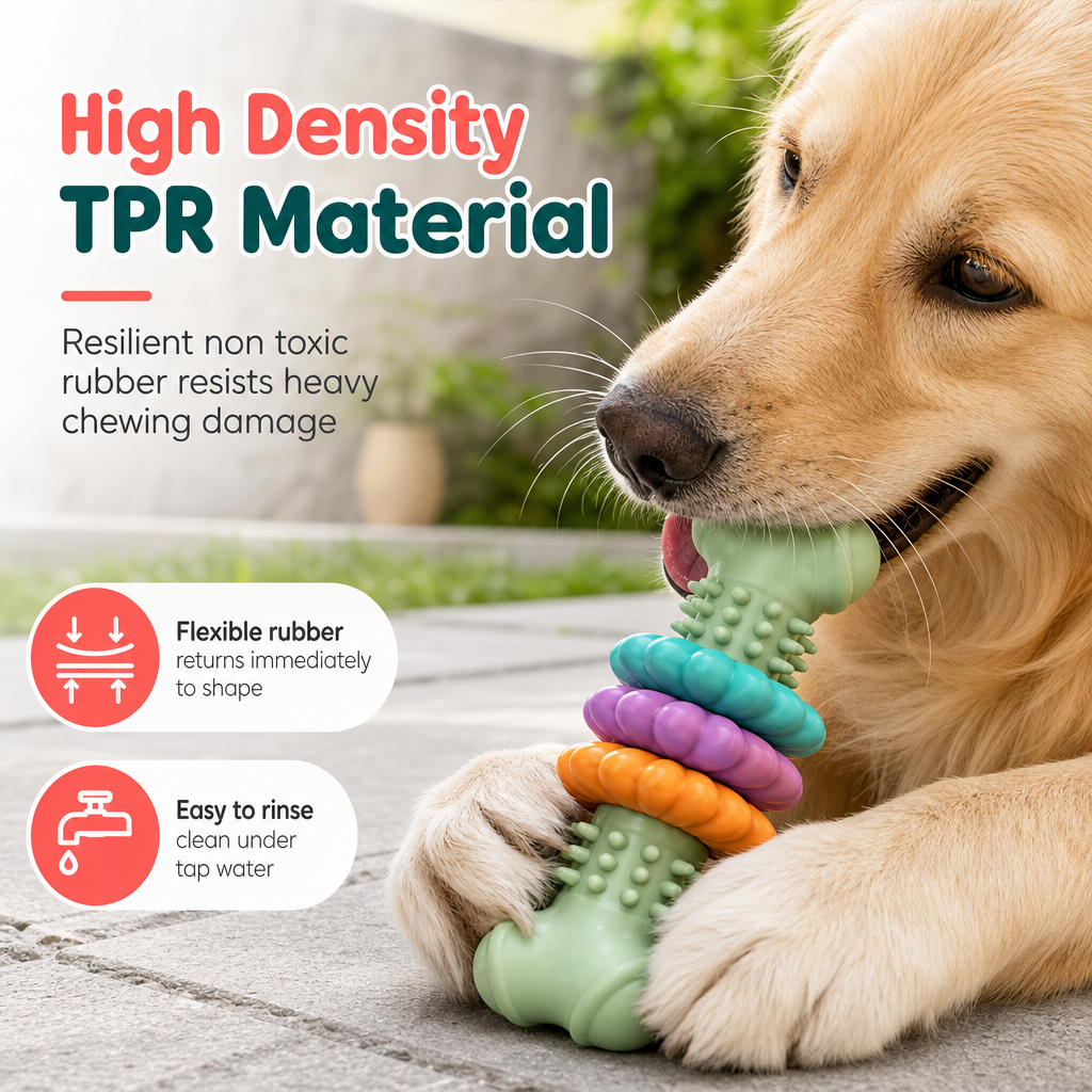 🐶 Durable TPR Textured Dog Chew Bone Toy with Rotating Play Rings 🦴